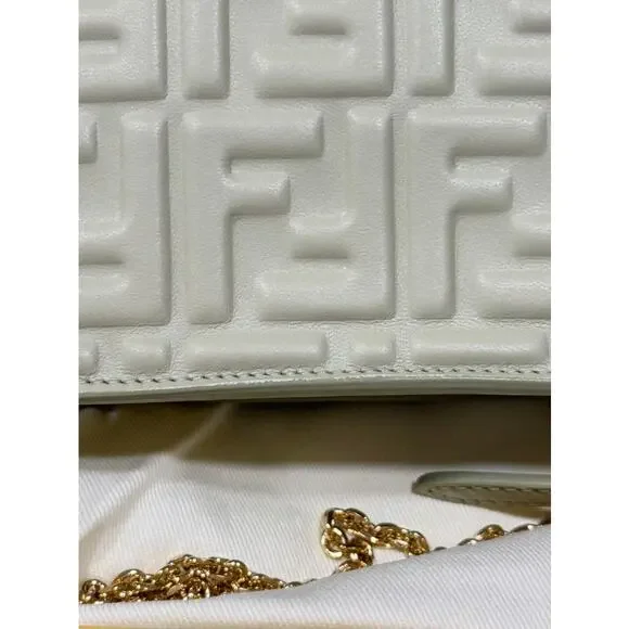 Fendi Wallet on Chain Baguette FF Leather Sage Green Crossbody Shoulder Bag - Picture 11 of 14